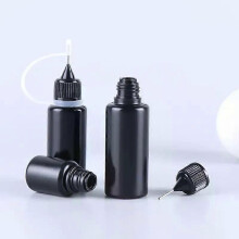 Lot de 10 flacons compte-gouttes vides en PE noir avec bouchon à aiguille pour e-liquide.