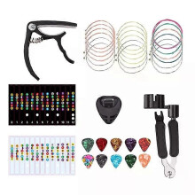 Kit de 18 cordes de guitare acoustique avec outil de changement de cordes, médiators, capodastre, autocollants