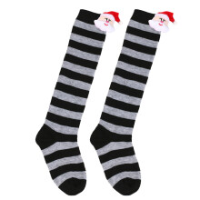 Kids Warm Stockings for Christmas Thigh-Gray and black strip