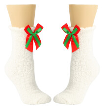 Womens Christmas Fuzzy Socks Winter Warm Cute-white double knot