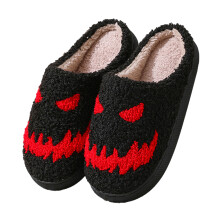 O Lantern Pumpkin Slippers Soft Plush Fuzzy Slippers Slip-on-XL