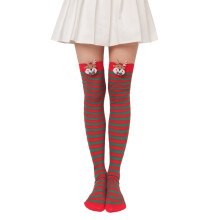Striped Over Knee Long Socks Christmas-Red and green stripe