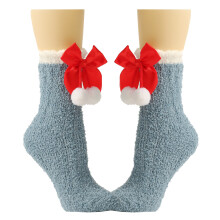 Women Christmas Winter Warm Fuzzy Socks Sleep-blue red furball