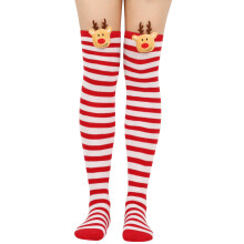Cute 3D Plush Reindeer Striped Over Knee Long-Red and white bar