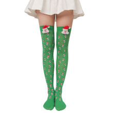 Christmas Diagonal Striped Silky Over Knee-Green sock print san
