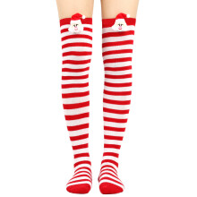 Plush Santa Striped Over Knee Thigh High-Red and white bar