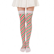 Striped Over Knee Long Socks Christmas-Red green and white