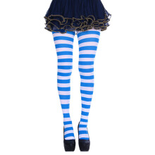 Women Girls Rainbow Multicolor Striped Tights-Blue and white
