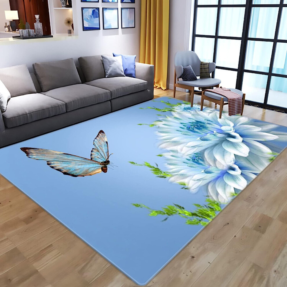 Rug 3D Print Carpet Blue Butterfly Flower 40x60 Cm Floor Mat Soft Cozy For Bedroom Nursery Kids Baby Room