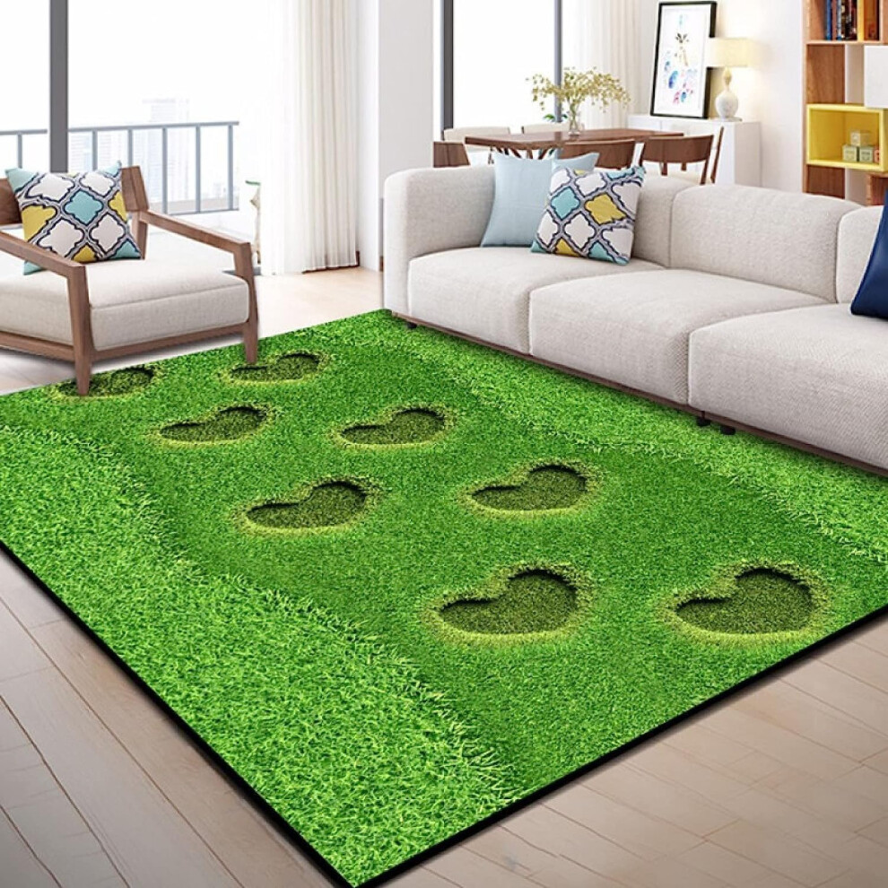 Kids Rug 3D Heart Shaped Lawn Rug 120 X 160 Cm For Bedroom Nursery Playroom Carpet Green