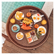 Luxury Floating Serving Tray Round PE Rattan Pool Tray Table Fruit Plate for Pool Bar Drinks and Food
