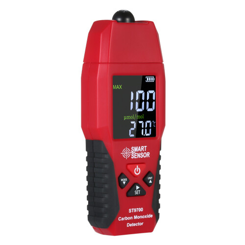 Smart Sensor ST9700 Handheld CO Meter 0-1000PPM with LCD Alarm-Light Red