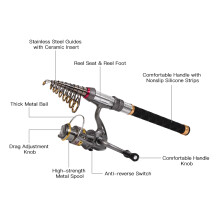 Carbon Fiber Telescopic Fishing Rod Reel Combo 1.3M-2.4M with Tackle Bag
