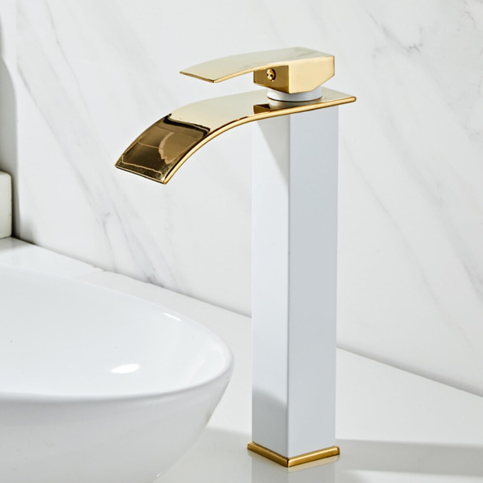 Basin Mixer Tap Waterfall Style Stainless Steel Bathroom Sink Tap Tall Onehole Black And Gold Finish 9323874117980