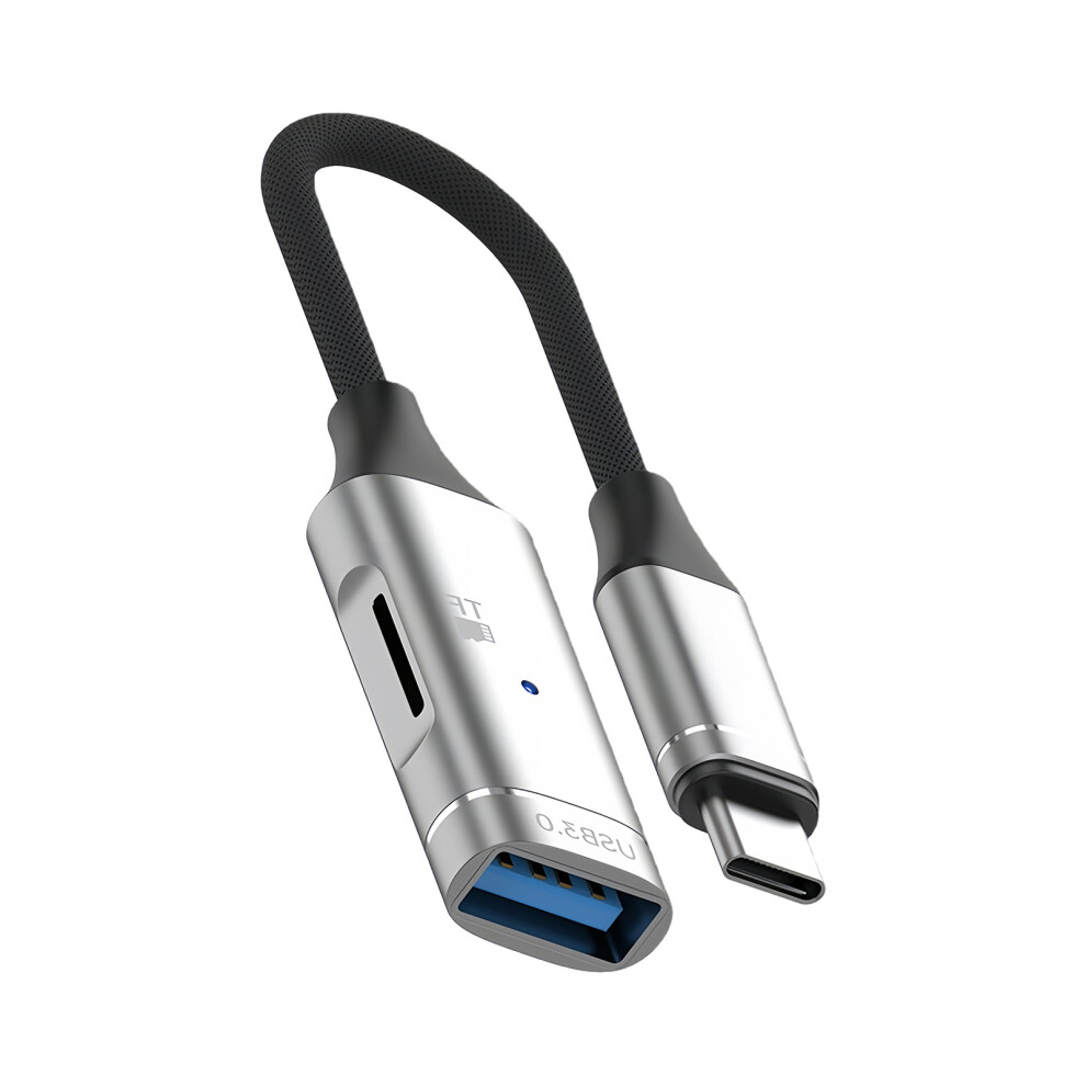 Usb C To Usb3.0 Otg Adapter With Tf Card Reader Slot For- Silver 7696000388120