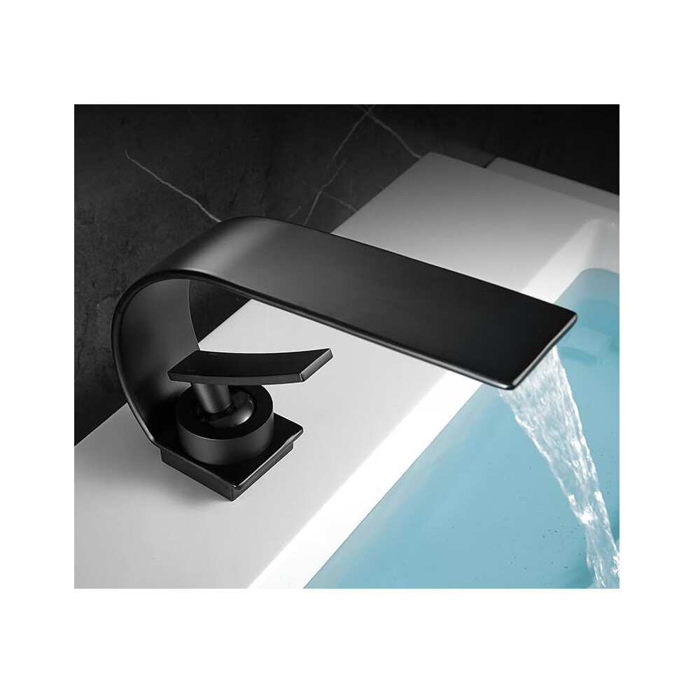 Waterfall Faucet Hot And Cold Water Basin Countertop Bathroom Vanity Black Finish 9323874118819