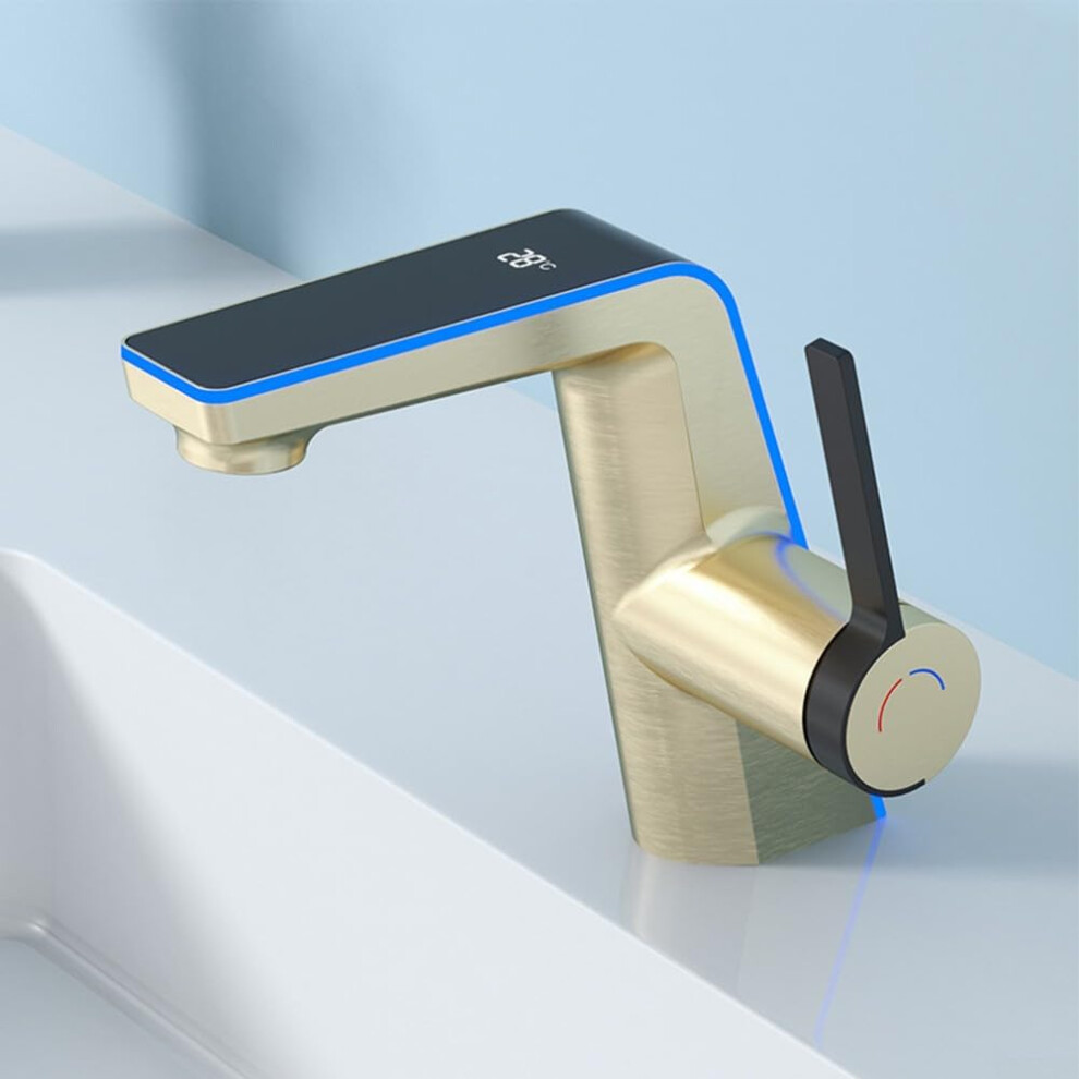 Brass Vessel Sink Faucet, Smart Digital Waterfall Faucet, Singlehandle Hot Cold Basin Faucet, White Finish 9339159385234