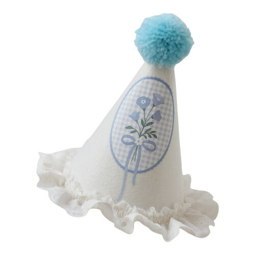 Delicate Lace Trimmed Celebration Hat Duck/Flower Theme-Blue