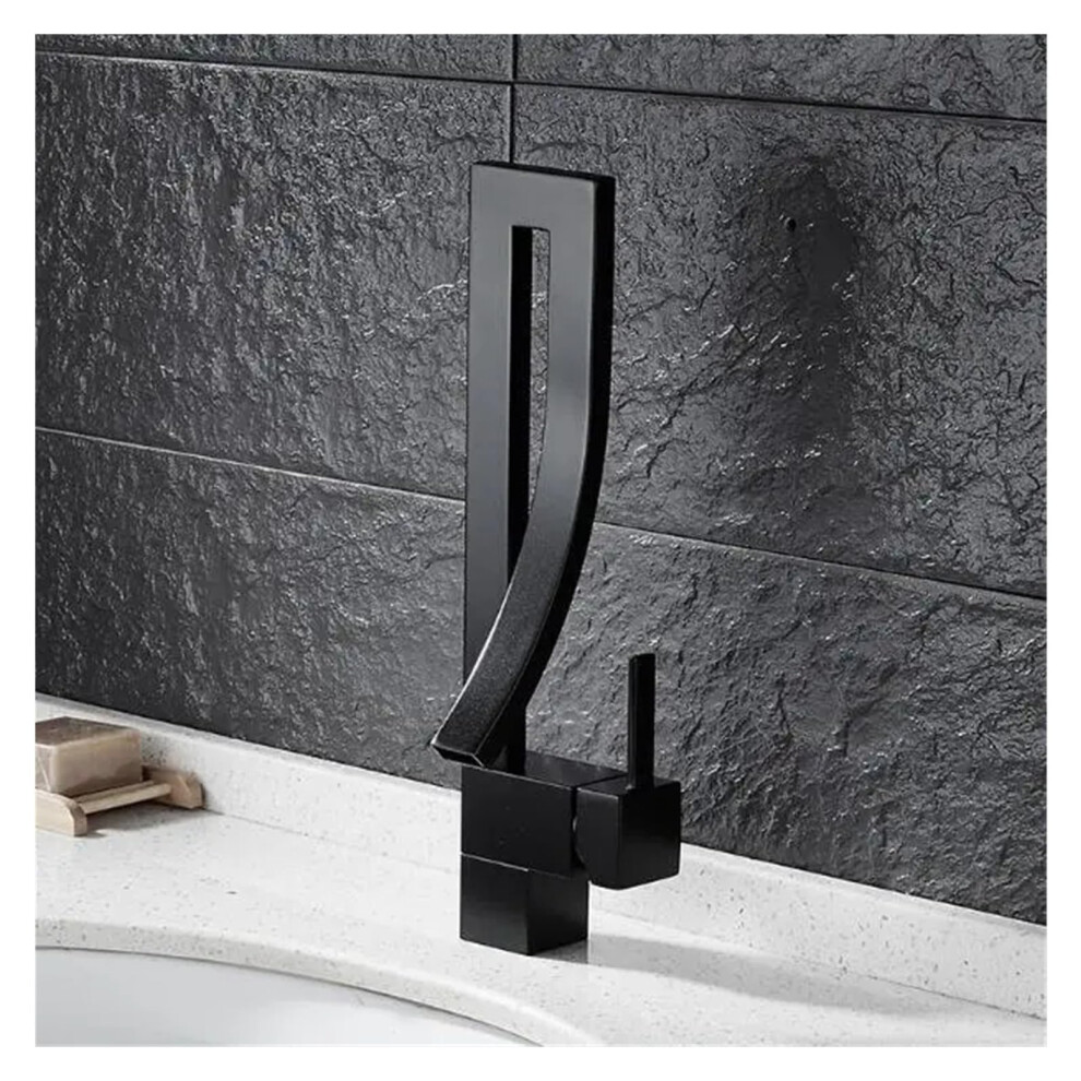 Deck Mounted Bathroom Faucets Hot Cold Water Mixer Waterfall Sink Faucet Chrome Finish One Color 9339159388549
