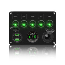 5/8 Gang Button Toggle Switch Panel USB Control Button Panel Green 5Gang For Car Boat RV Truck ATV UTV Circuit Breaker