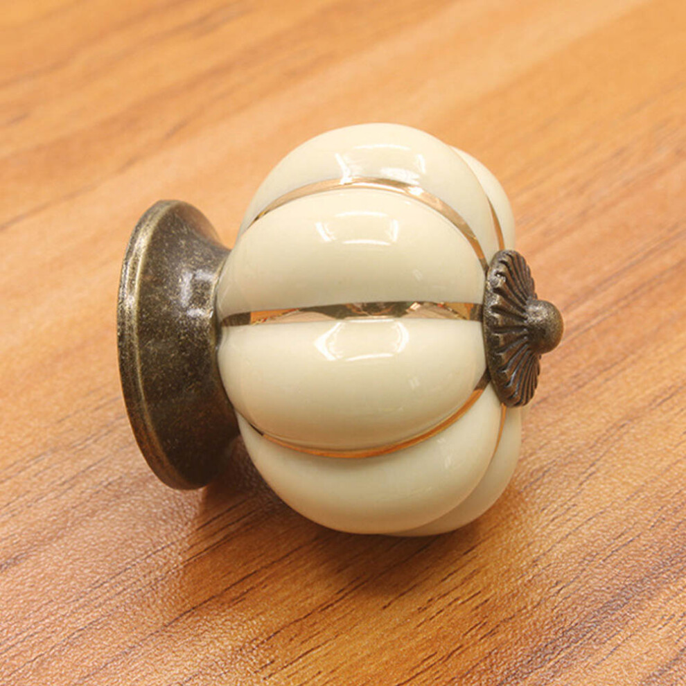 Decorative Ceramic Pumpkin Door Handle For Cupboard & Wardrobe Ivory White 6921363646176