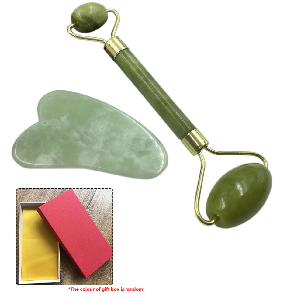 Facial Jade Massage Roller Set with Gua Sha Scraper & Box Anti-aging