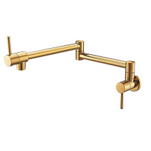 Kitchen Sink Faucet Wall Mounted Foldable Pot Filler, Single Cold, Single Hole, Rotating Spout, Brass Gold Finish