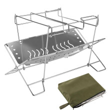 Fire Stand Stainless Steel Folding Fire Pit Holder For Outdoor Patio Garden Fire Organizer, BBQ Accessories