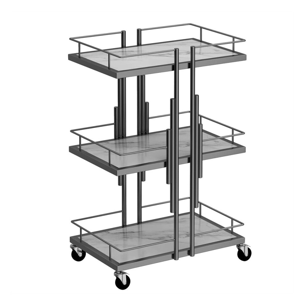 3Tier Rolling Utility Cart For Beauty Salon Home And Hotel Nero Marble Shelves Space Saving Trolley For Makeup