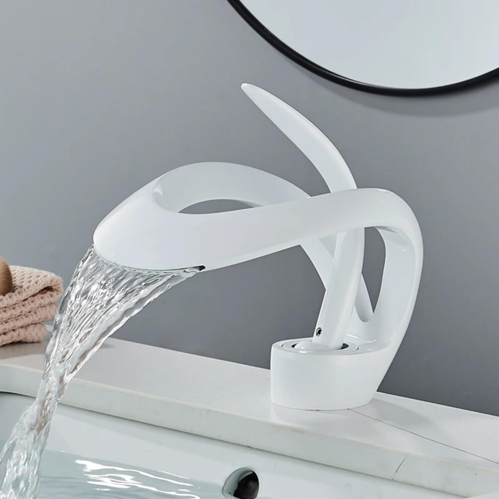 Waterfall Basin Faucet White, Singlehandle Mixer Tap, Hot Cold Water, Bathroom Washbasin Faucet 9339159389522