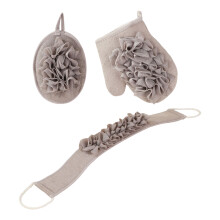 Ensemble de gants de bain exfoliants avec épurateur de dos-Gris