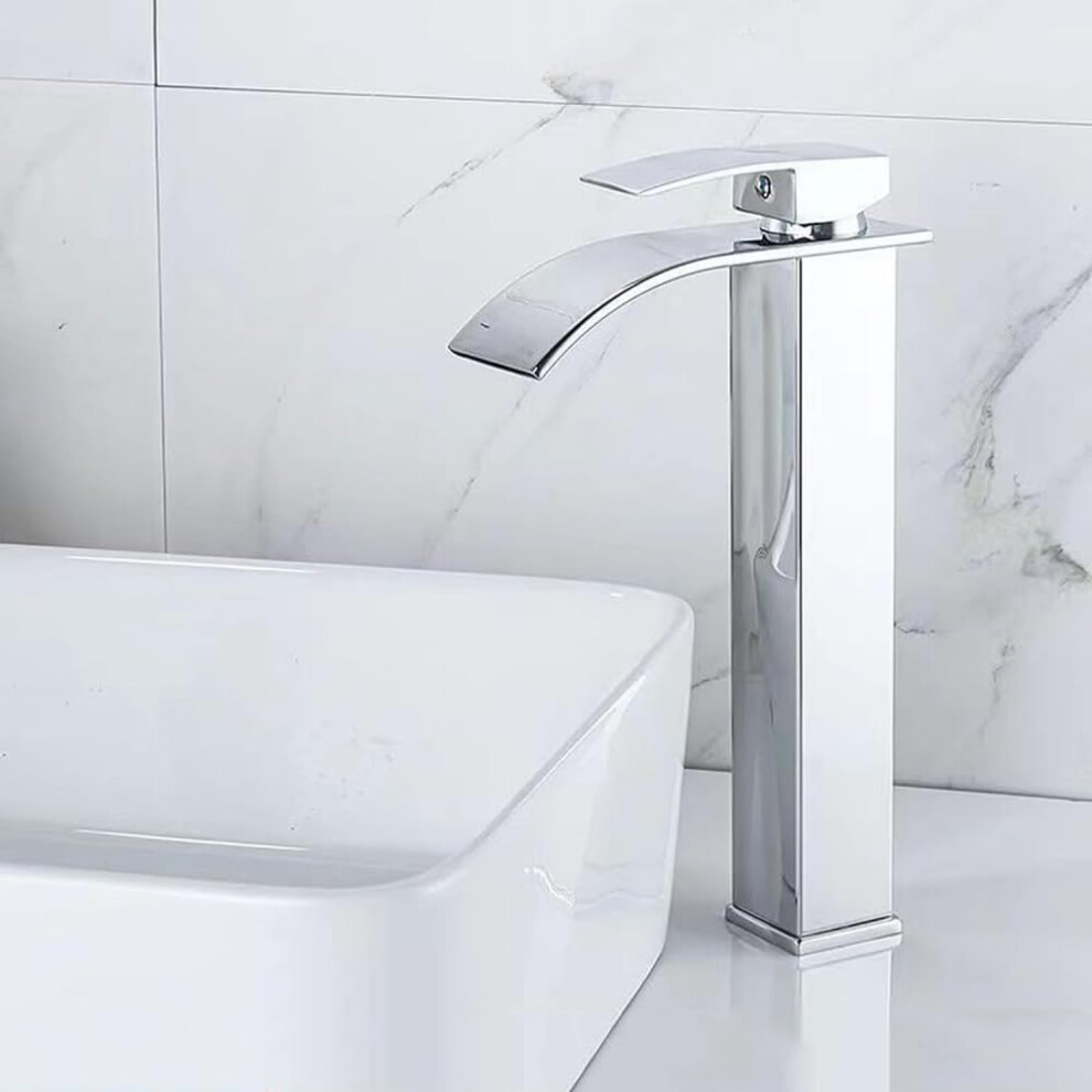Tall Waterfall Basin Faucet Hot And Cold Waterfall Bathroom Faucets Single Lever Basin Mixer Chrome Finish 9339159389706