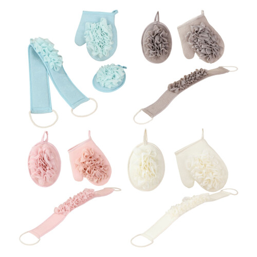 Ensemble essentiel de bain 3 pièces, gants exfoliants,-Bleu 1