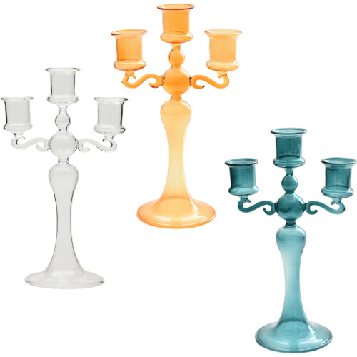 3 Arm Candelabra Taper Candle Holders Candlestick Holders-Clear 2