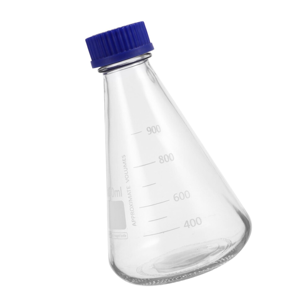 Graduated Glass Conical Flask, Blue Screw Cap, Transparent Borosilicate Glass, Lab Use For Chemistry Experiments 9323874128757
