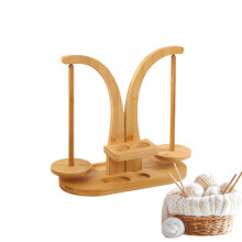 Yarn Roller Magnetic Wooden Yarn Holder Winder Rotating Crochet Tool With Double Spindles For Home Handwork Wood Color