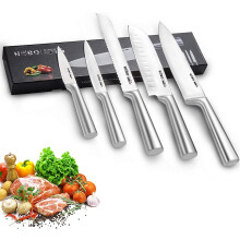 HOBO Kitchen Knife Sets, 5 Piece Stainless Steel Kitchen Knives with Ultra Sharp Blade and Frosted Handle, Includes Chef Knife, Bread Knife, Santoku