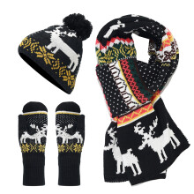 Trendy Red Hat Scarf Gloves Set for-Full finger style bl