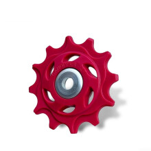 Rear Derailleur Wheel 1018T Machined Engineering Plastic Steel Bearing Guide Pulley Compatible Red 12T