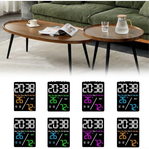 Digital Clock With Temp And Humidity Display Large Screen Adjustable Brightness Battery Powered White Shell Tricolor 1