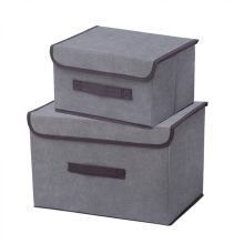 2 x Storage Box with Lid, Foldable Washable Non-Woven Clothes Storage Box, Wardrobe Storage Box, Storage Box (Grey)