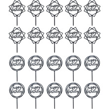 Conjunto de 20 enfeites de bolo de aniversário reutilizáveis com design elegante e acrílico de alta qualidade para ocasiões especiais.
