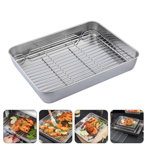 1Set Premium Backblech Mit Rost Antihaft Backform Silber 2