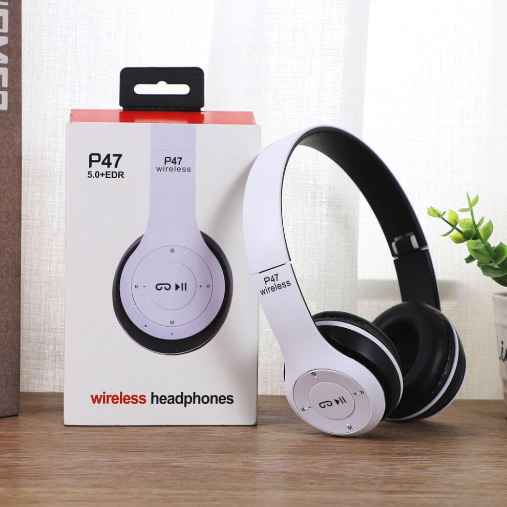 Noise Cancelling Bluetooth Headphones Wireless Over Ear Foldable Headset With Microphone Stereo Sound White 9105992342679