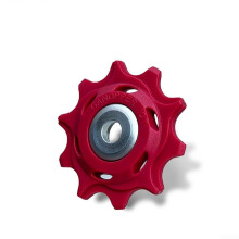 Rear Derailleur Wheel 1018T, Machined Engineering Plastic With Steel Bearing Guide Pulley, Lightweight Design, Red 10T