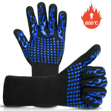 Gants de cuisine ignifugés, résistants à la chaleur jusqu'à 800 C (1472 F), en silicone antidérapant, taille unique pour hommes et femmes.