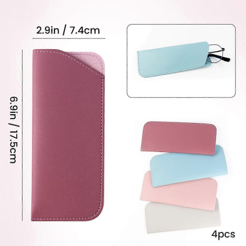 Conjunto de 4 Estojos de Couro Macio para Óculos, 7x3 Polegadas, Bolsa Portátil em Couro PU 1