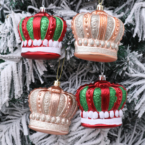 4Pcs Christmas Tree Decorations Crown Shape-Red and green 2