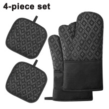 Ensemble de 4 maniques et gants de cuisine, doublure en coton doux pour un confort optimal, surface antidérapante en silicone pour une prise en main