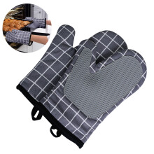 Gants de cuisine en coton, résistants à la chaleur, surface antidérapante en silicone, conçus avec une boucle pour une suspension facile,